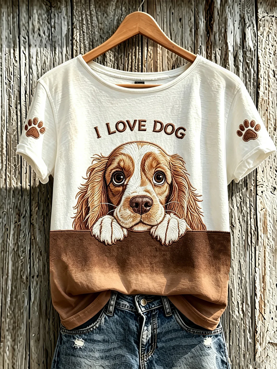 Women's cute dog pattern printed short-sleeved T-shirt