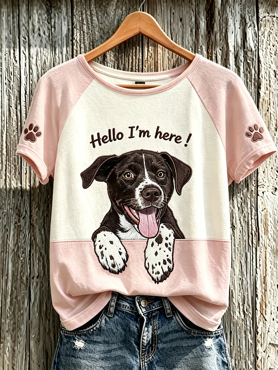 Women's cute dog pattern printed short-sleeved T-shirt