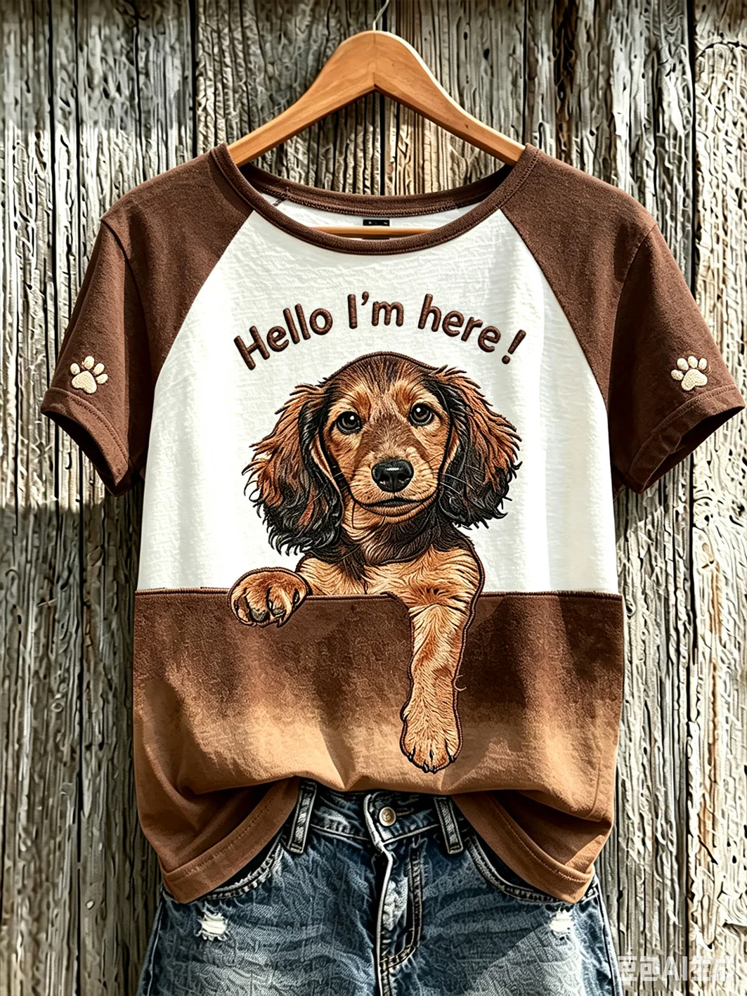 Women's cute dog pattern printed short-sleeved T-shirt