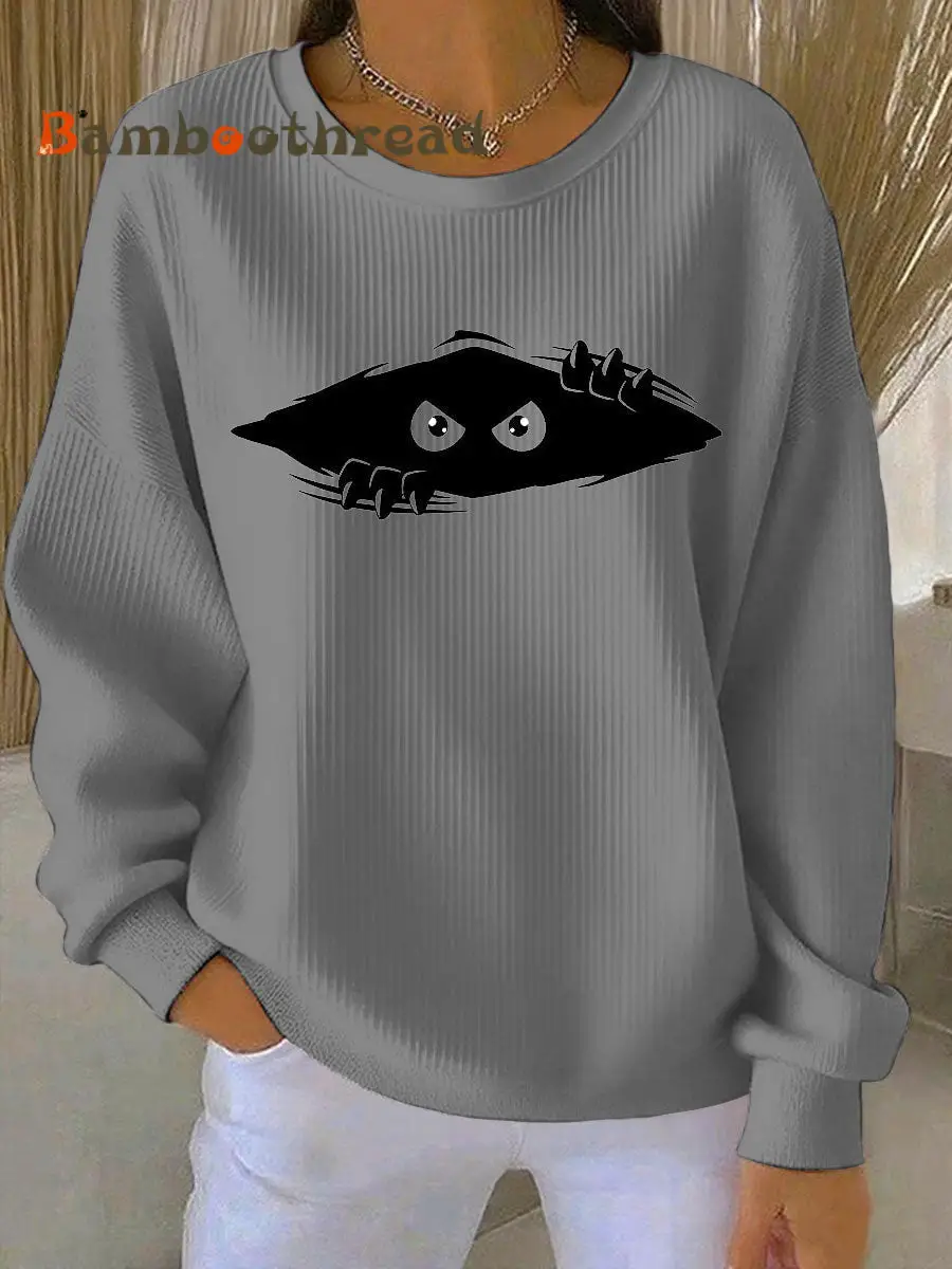 Women's cutu cat Printed Vintage Casual Loose Long Sleeve Top - Image 3