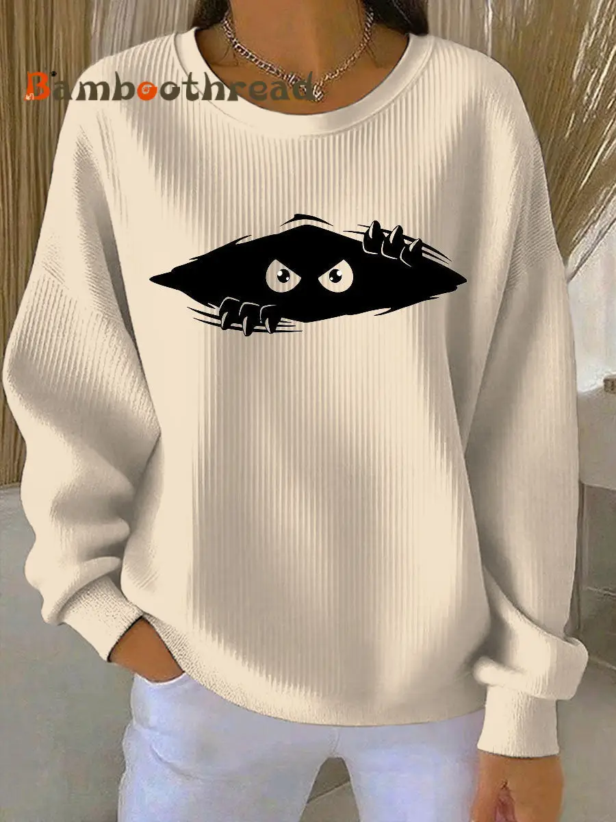 Women's cutu cat Printed Vintage Casual Loose Long Sleeve Top - Image 4