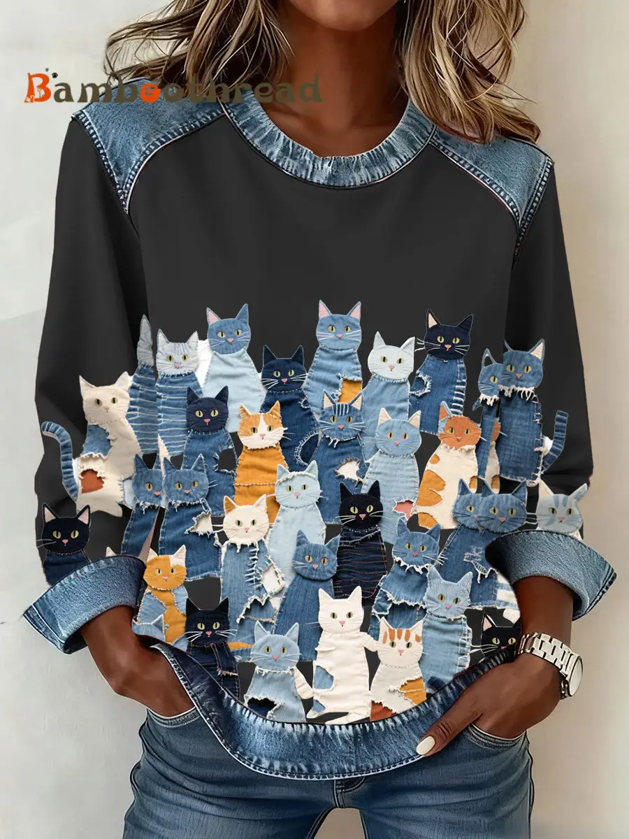 Women's Denim Kitten Sweatshirt - Image 4
