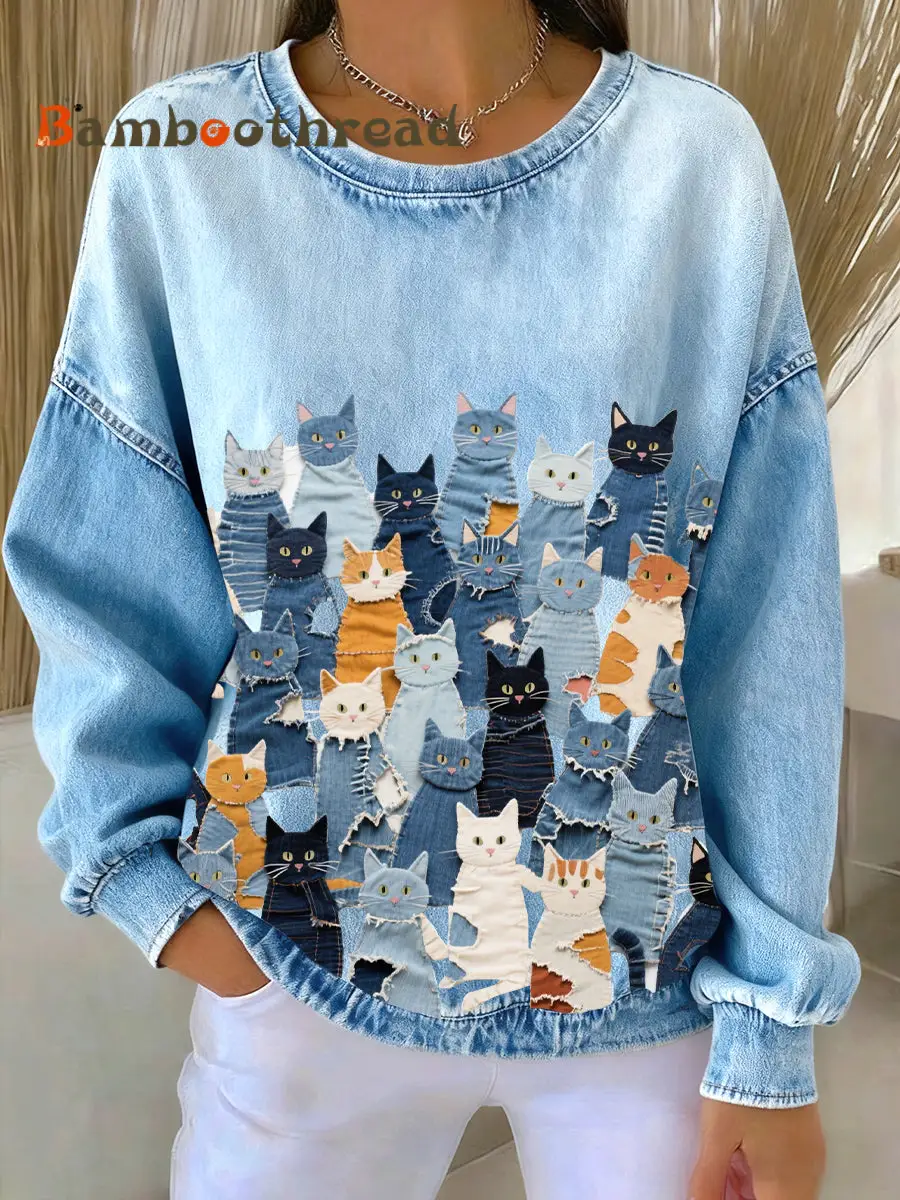 Women's Denim Kitten Sweatshirt