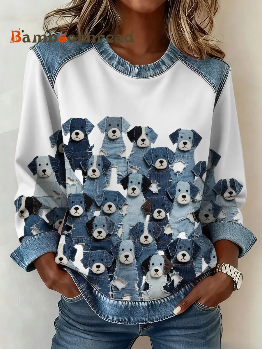 Women's Denim Puppy Sweatshirt