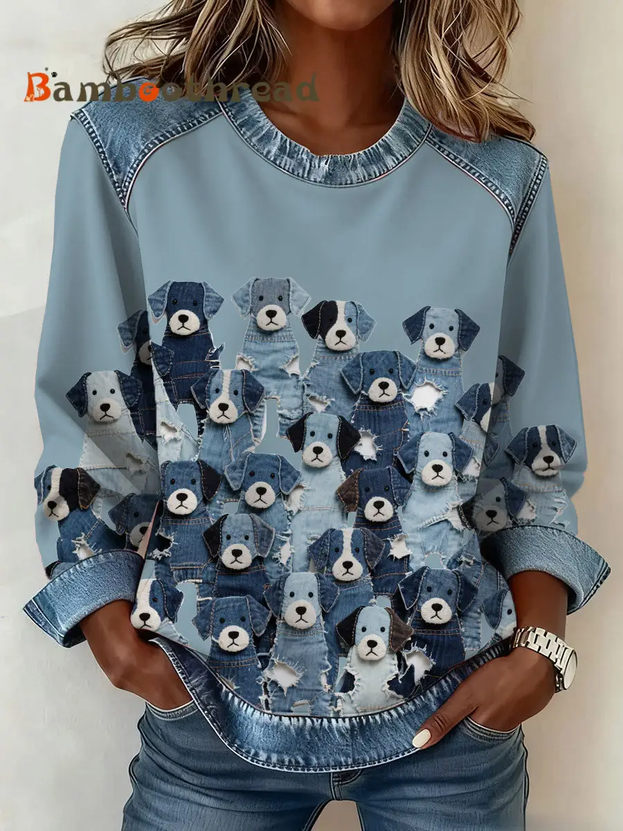 Women's Denim Puppy Sweatshirt - Image 2