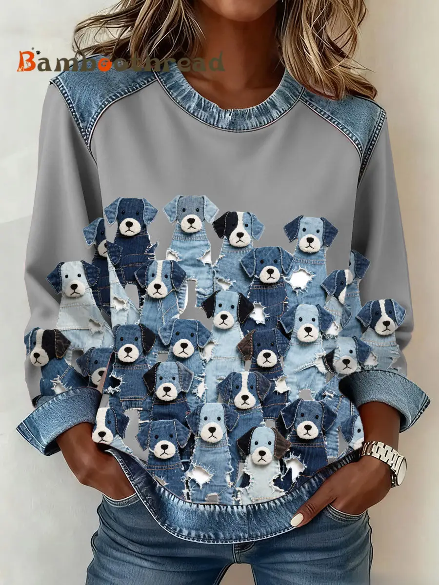 Women's Denim Puppy Sweatshirt - Image 3