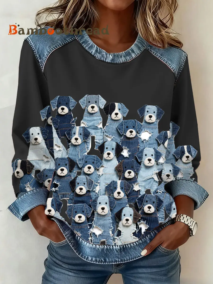 Women's Denim Puppy Sweatshirt - Image 4