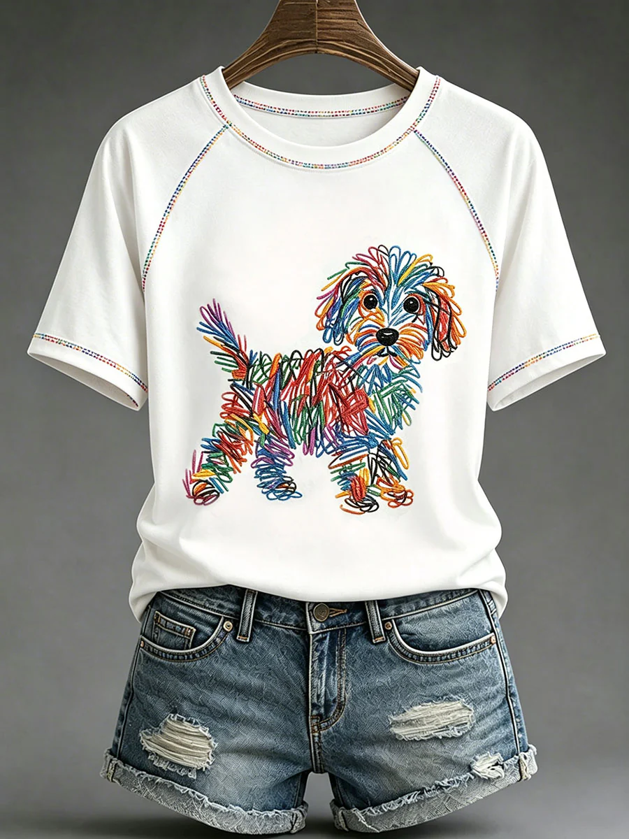 Women's Dog Art Print Casual T-Shirt