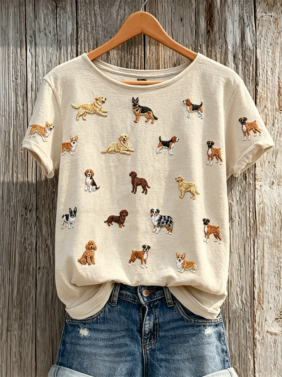Women's Dog Lover Lovely Dogs Pattern Print short-sleeved T-shirt