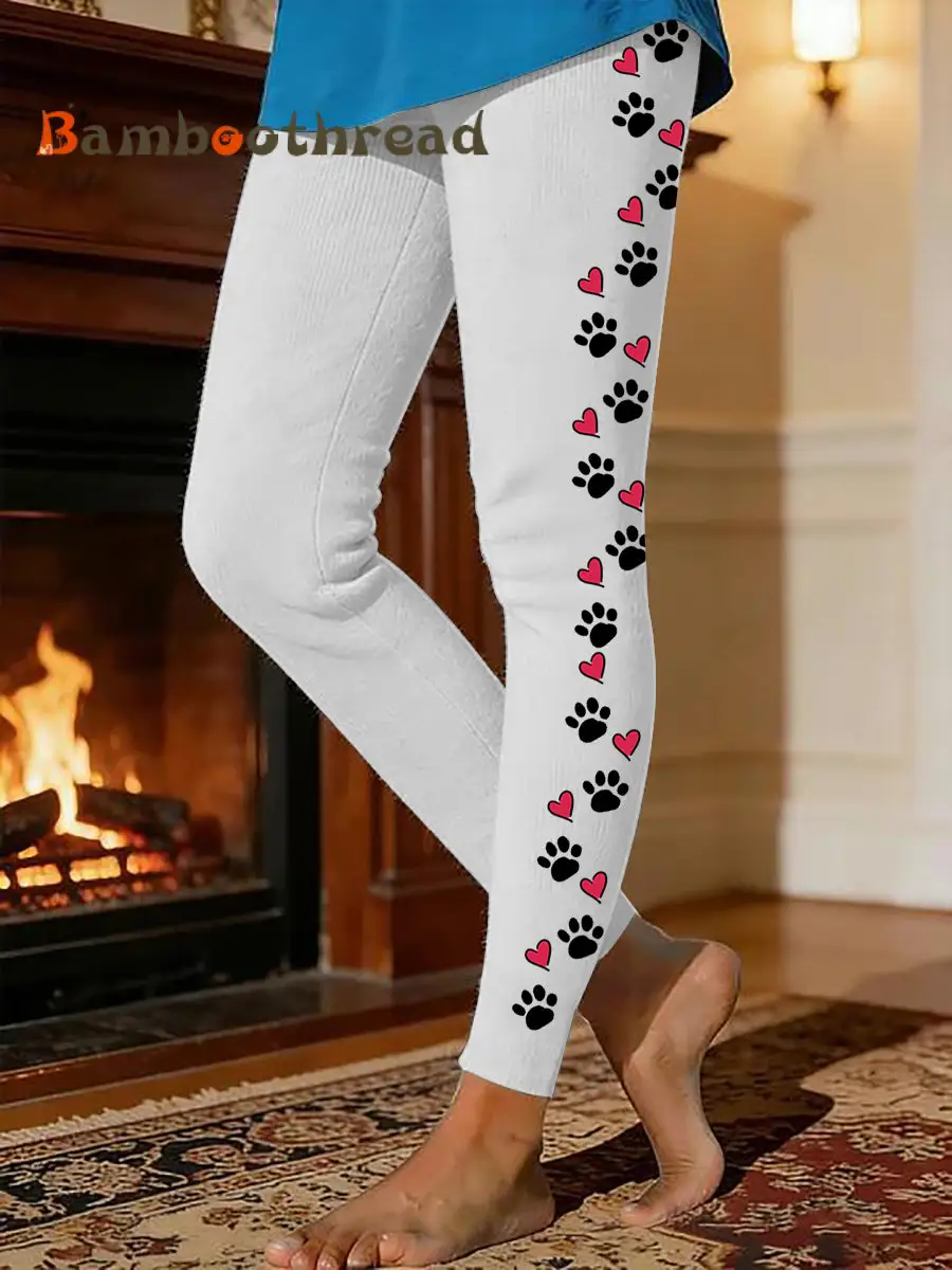Women's Dog Paw Warm Fleece-Lined Leggings - Image 2