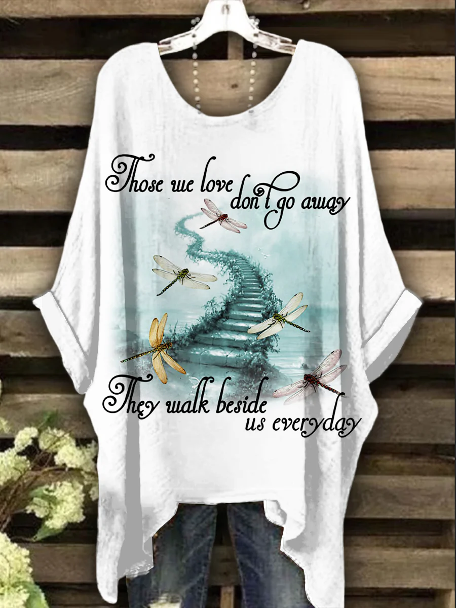 Women's Dragonfly Printed Vintage Fashion Loose Short Sleeve T-Shirt