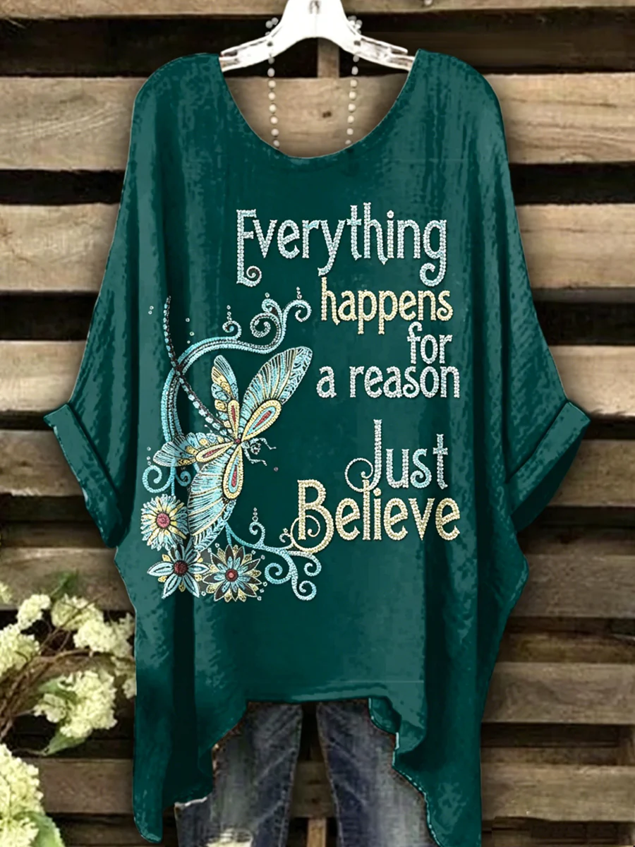 Women's Dragonfly Printed Vintage Fashion Loose Short Sleeve T-Shirt
