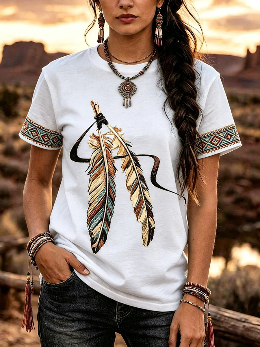 Women's Feather Print T-Shirt - Image 2