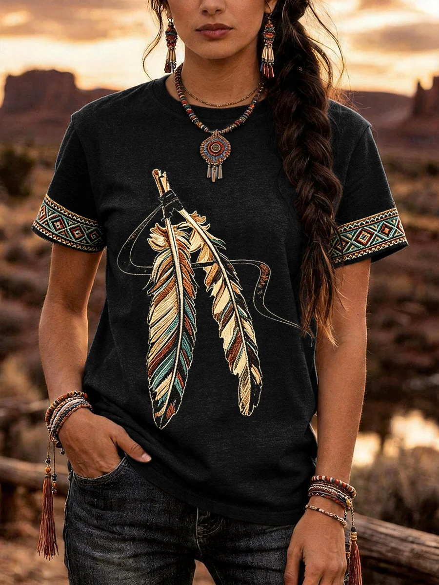 Women's Feather Print T-Shirt - Image 3