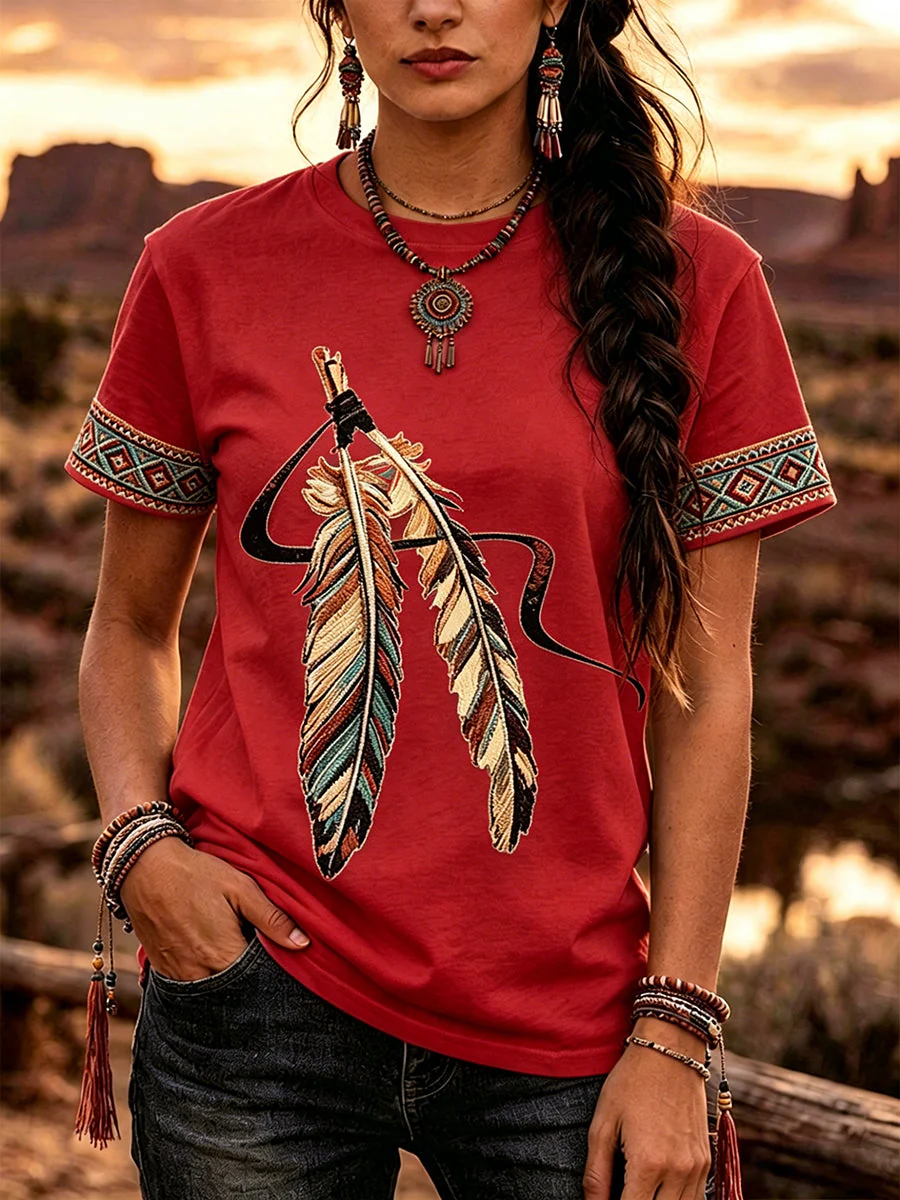 Women's Feather Print T-Shirt - Image 4