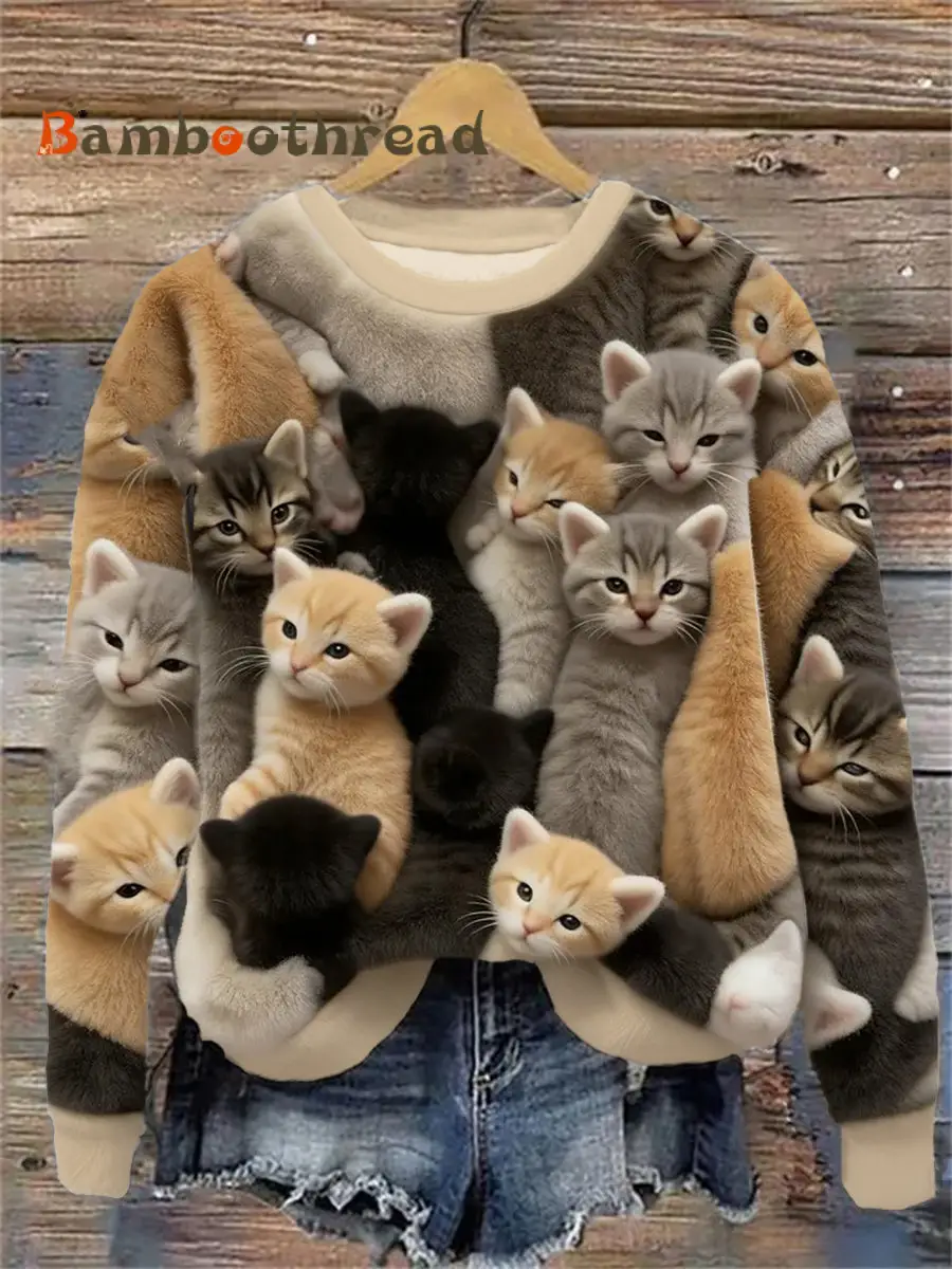 Women's Flannel Cute Cats Print Sweatshirt