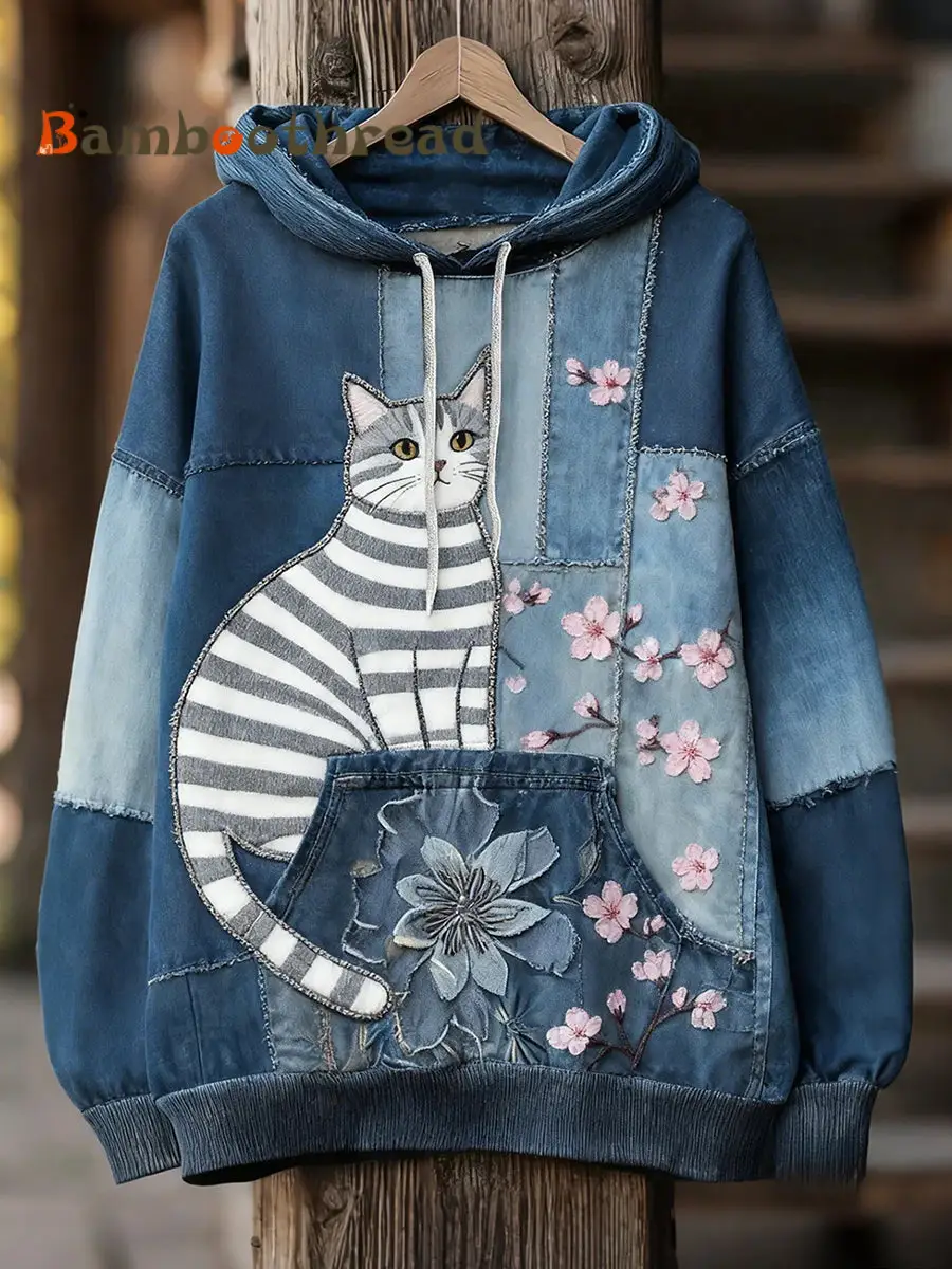 Women's floral cat print hoodies
