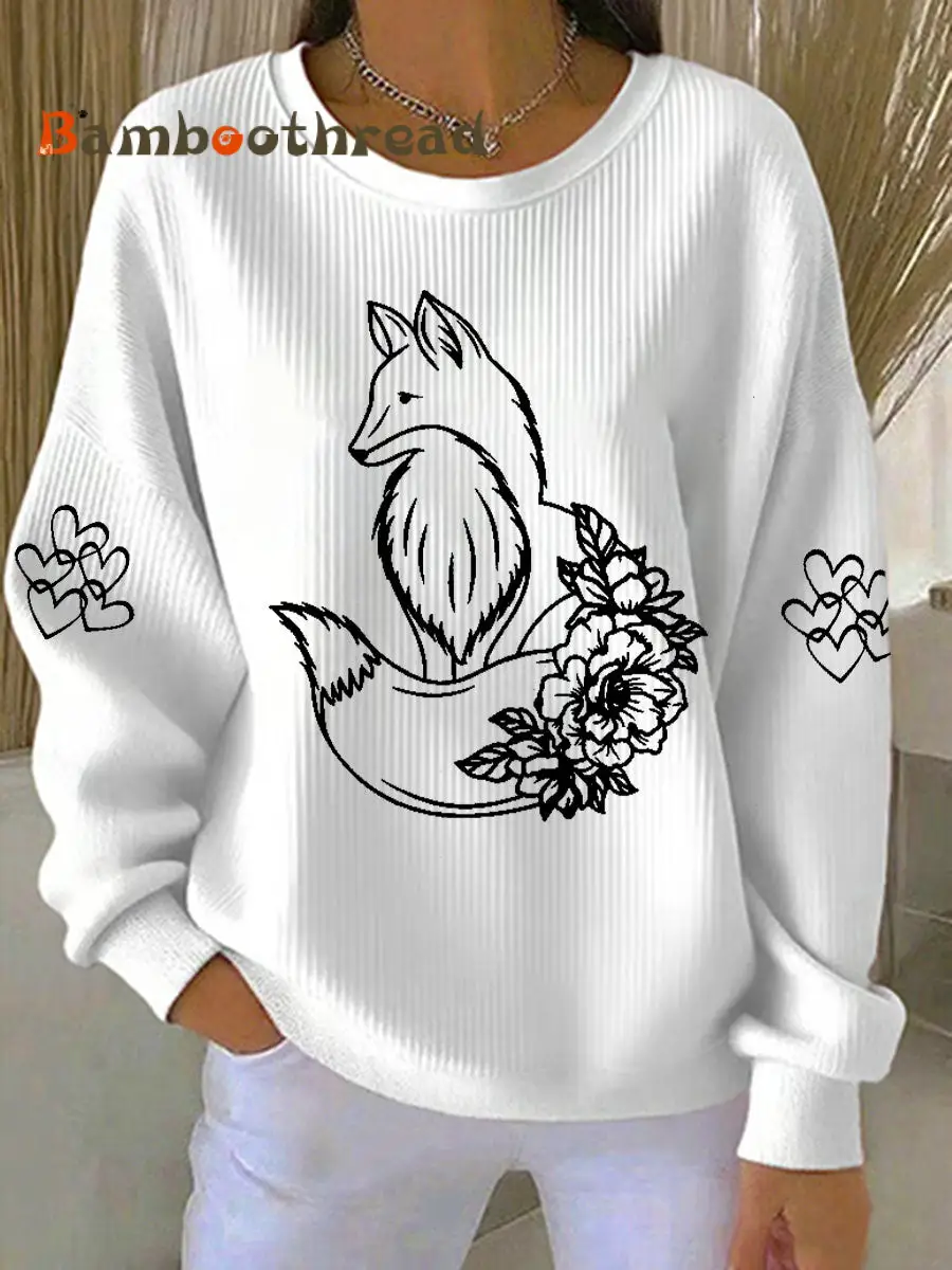 Women's Fox Print Casual Sweatshirt - Image 2