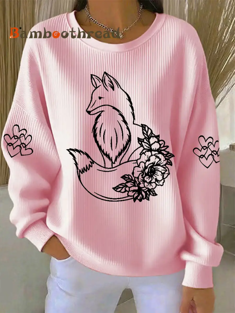 Women's Fox Print Casual Sweatshirt - Image 3