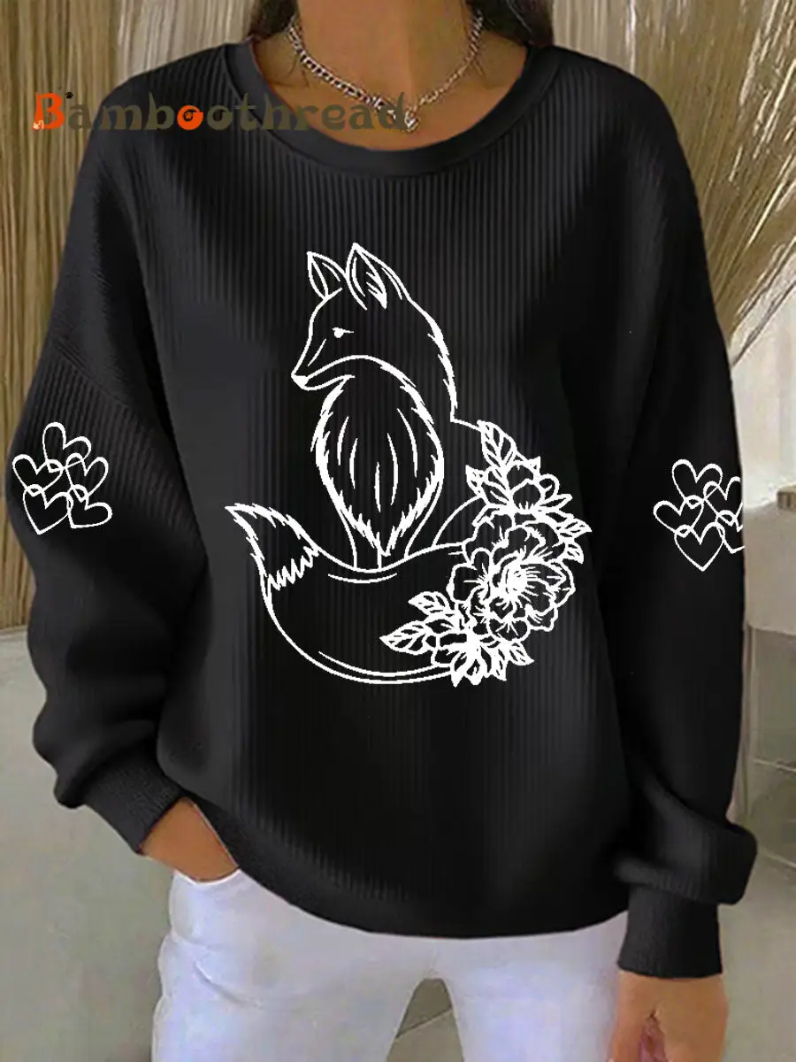 Women's Fox Print Casual Sweatshirt - Image 4