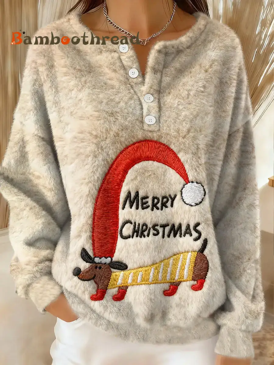 Women's Funny Christmas Dachshund Pattern Flannel Hoodie