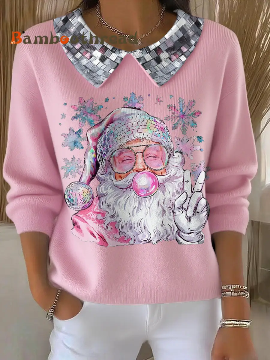 Women's Funny Christmas Santa Art Printed Tops - Image 2