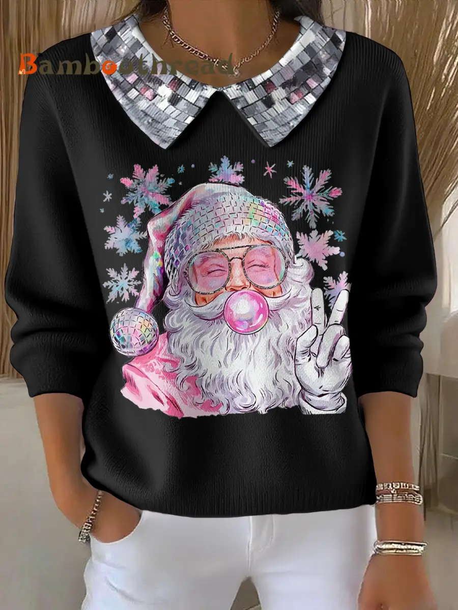 Women's Funny Christmas Santa Art Printed Tops - Image 3