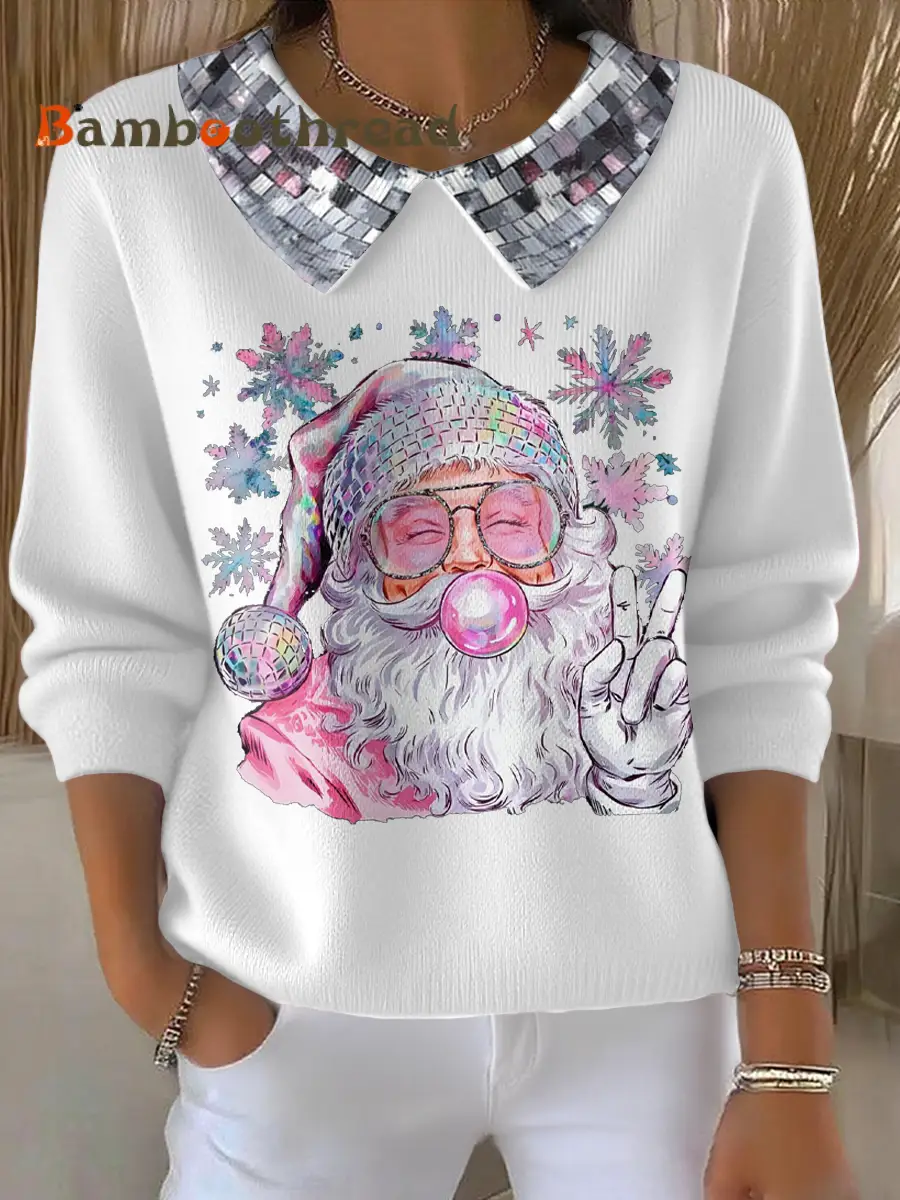 Women's Funny Christmas Santa Art Printed Tops - Image 4