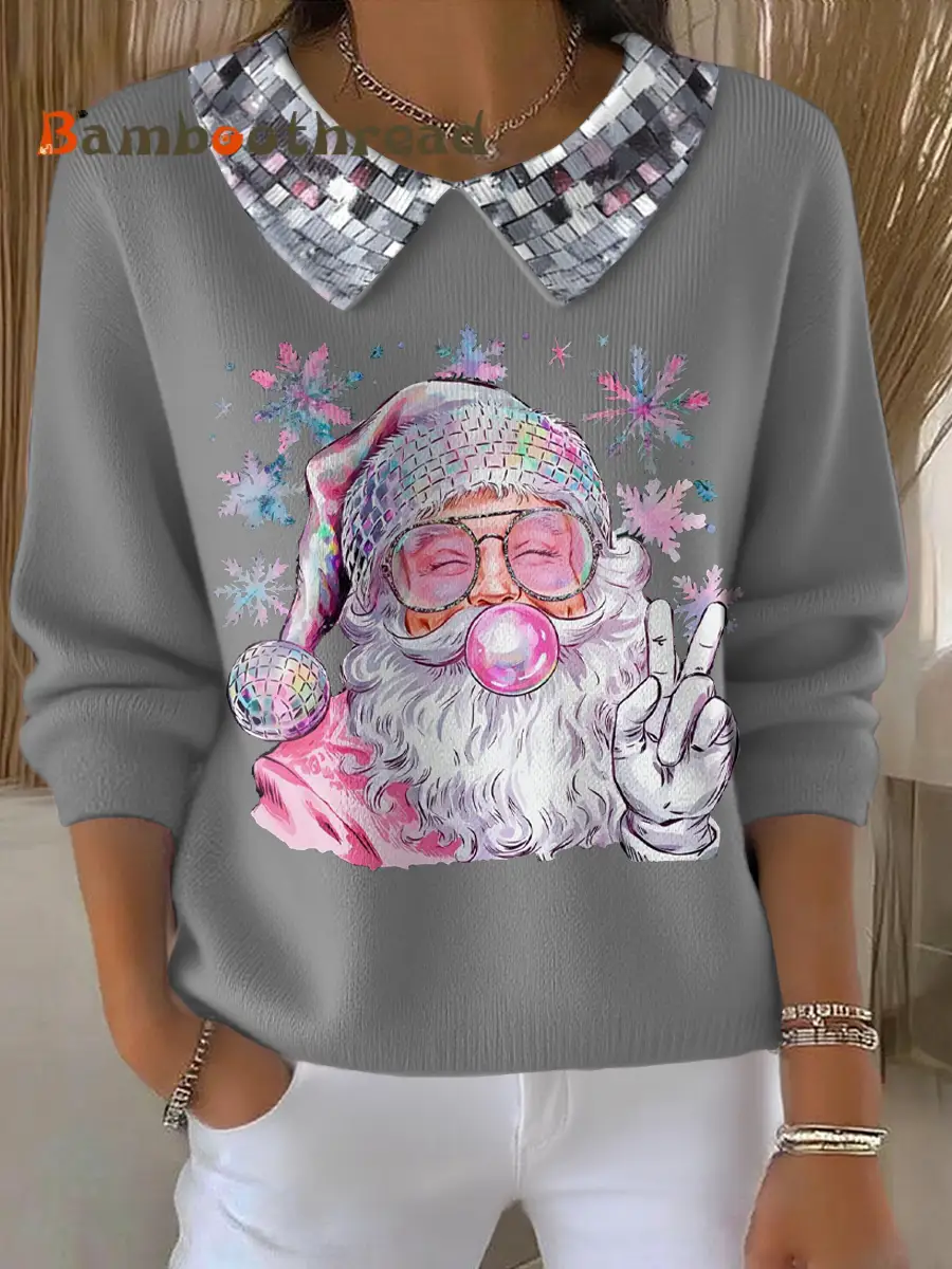 Women's Funny Christmas Santa Art Printed Tops - Image 5