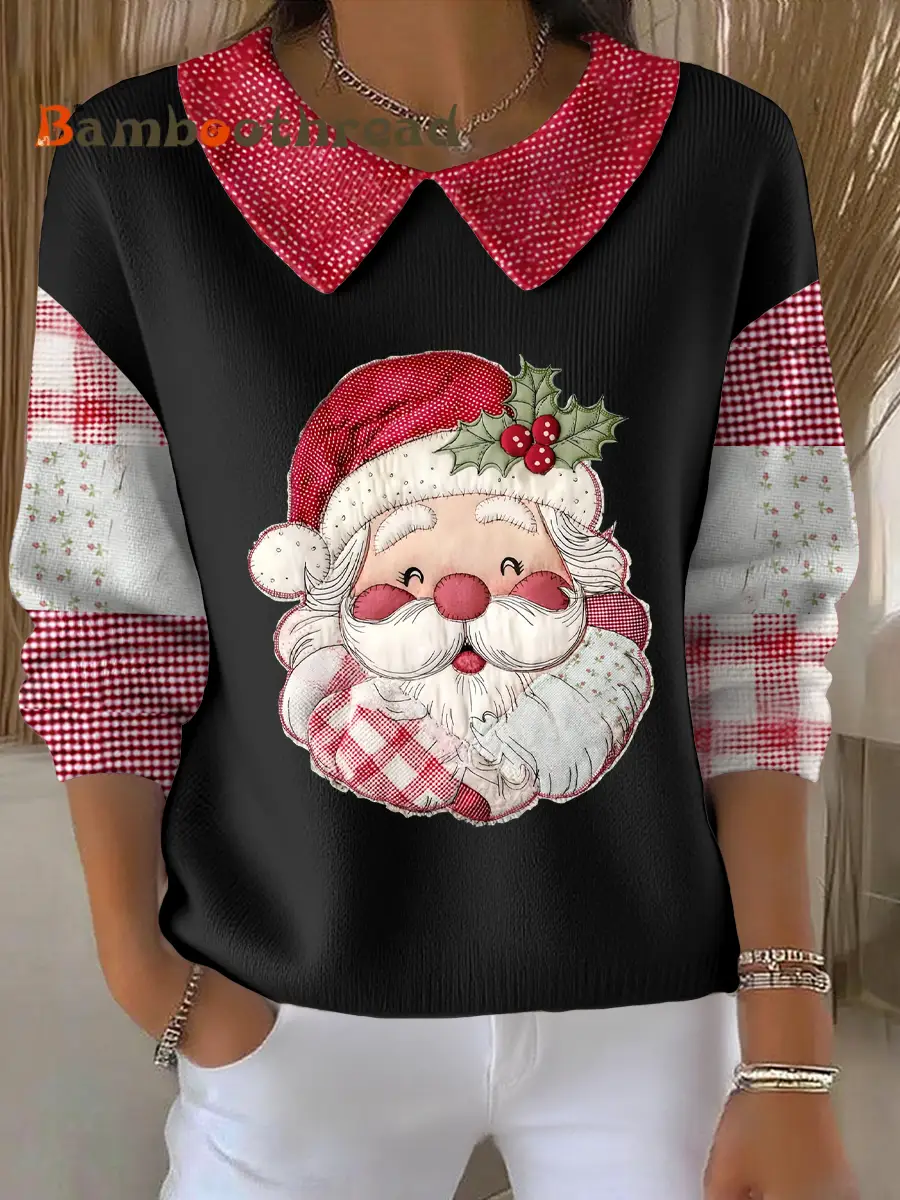 Women's Funny Christmas Santa Art Printed Tops - Image 2