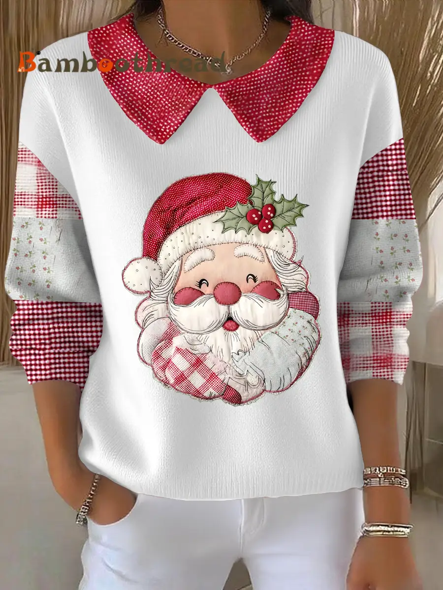 Women's Funny Christmas Santa Art Printed Tops - Image 3