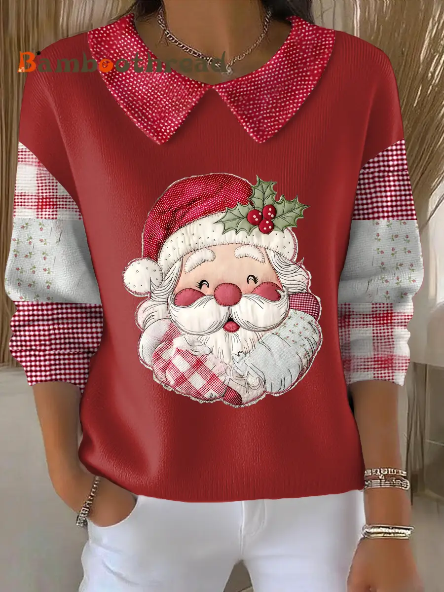 Women's Funny Christmas Santa Art Printed Tops - Image 4