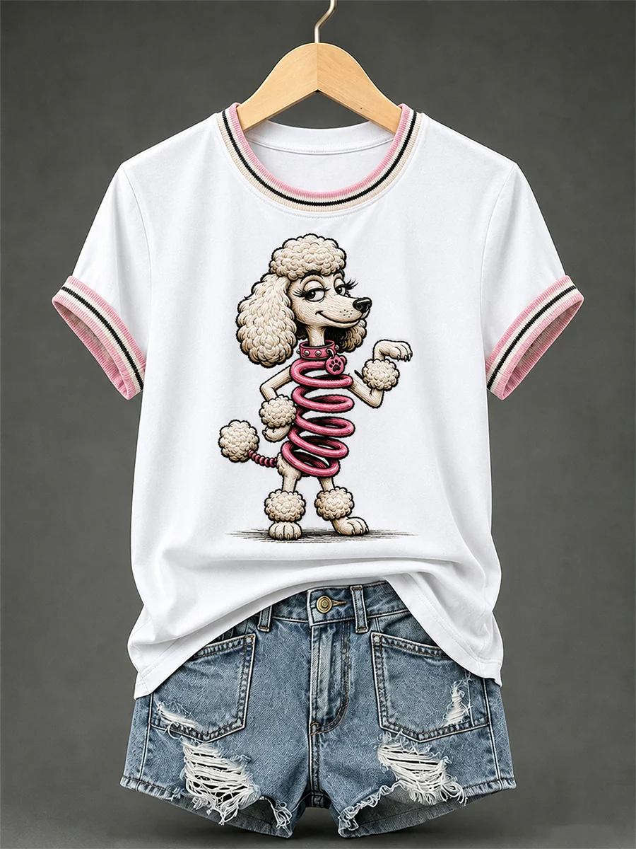 Women's Funny Dog Print Casual Tee