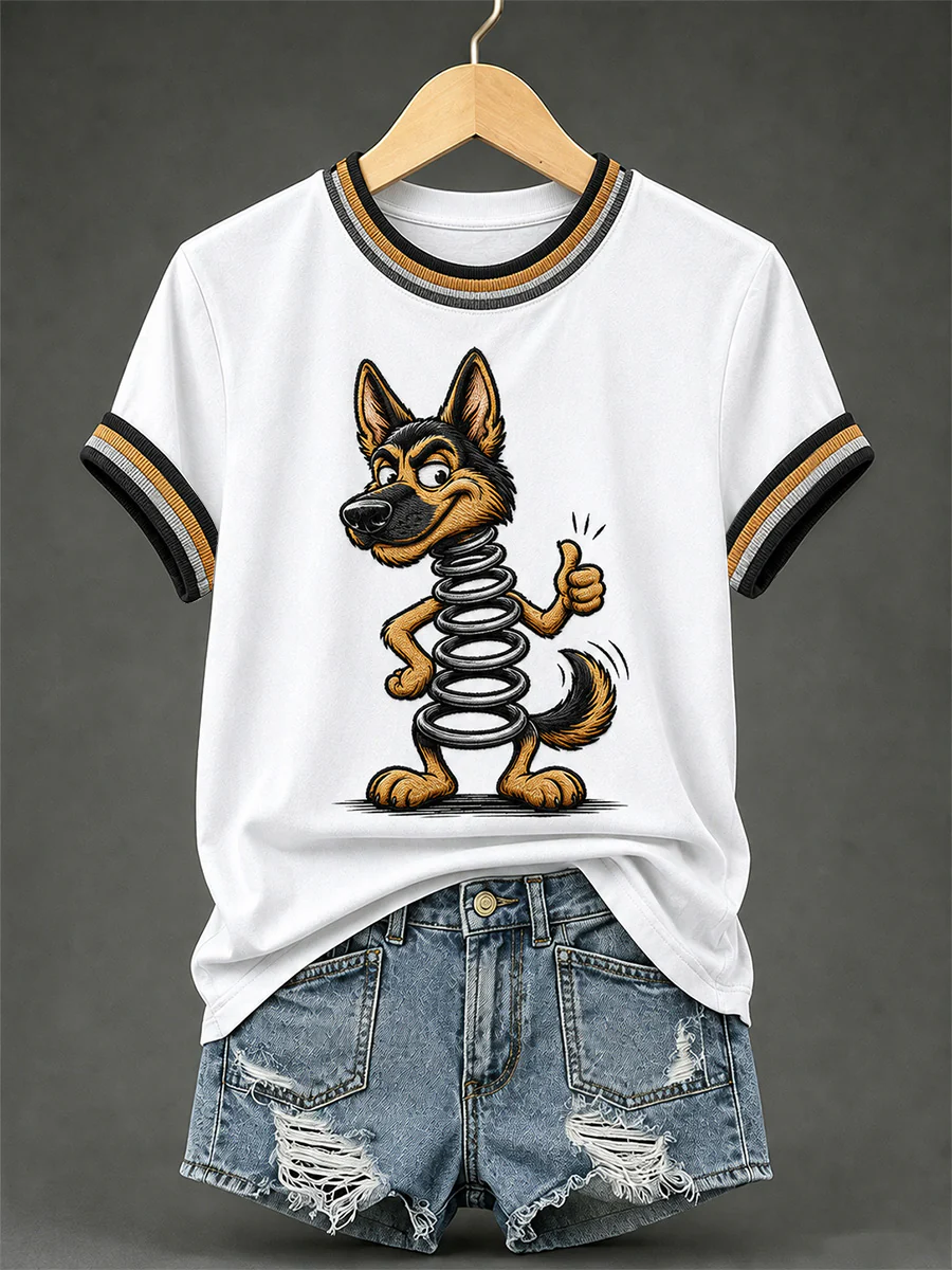 Women's Funny Dog Print Casual Tee