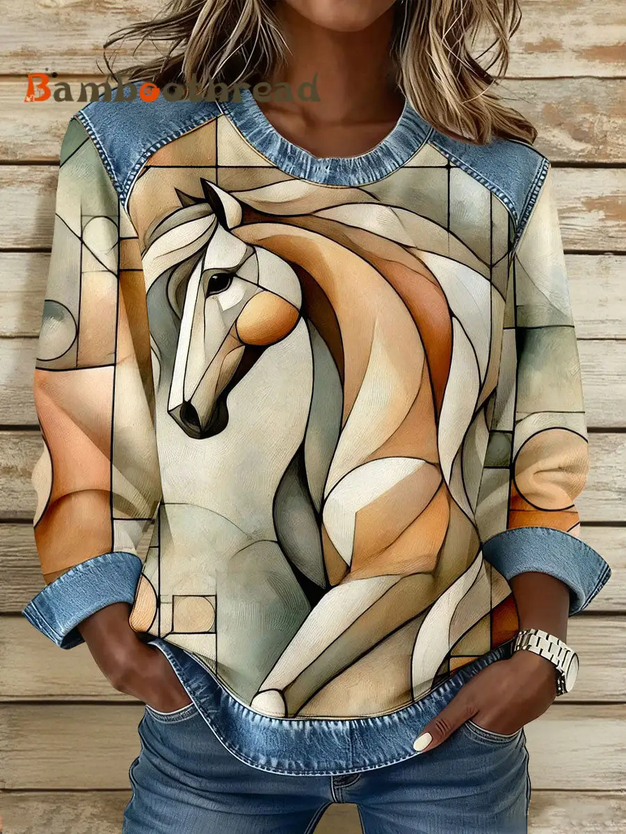 Women's Geometric Horse Art Print Sweatshirts