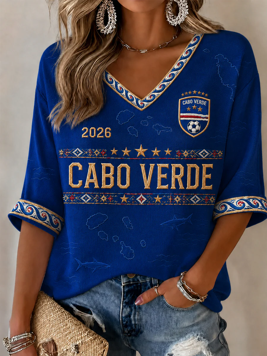 Women's Gift For Football Fans Print Casual Half-Sleeve V-Neck T-Shirt