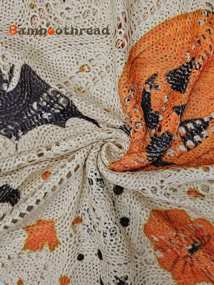 Women's Halloween Pumpkin Bats Print Casual Loose Hollow Sweater - Image 3