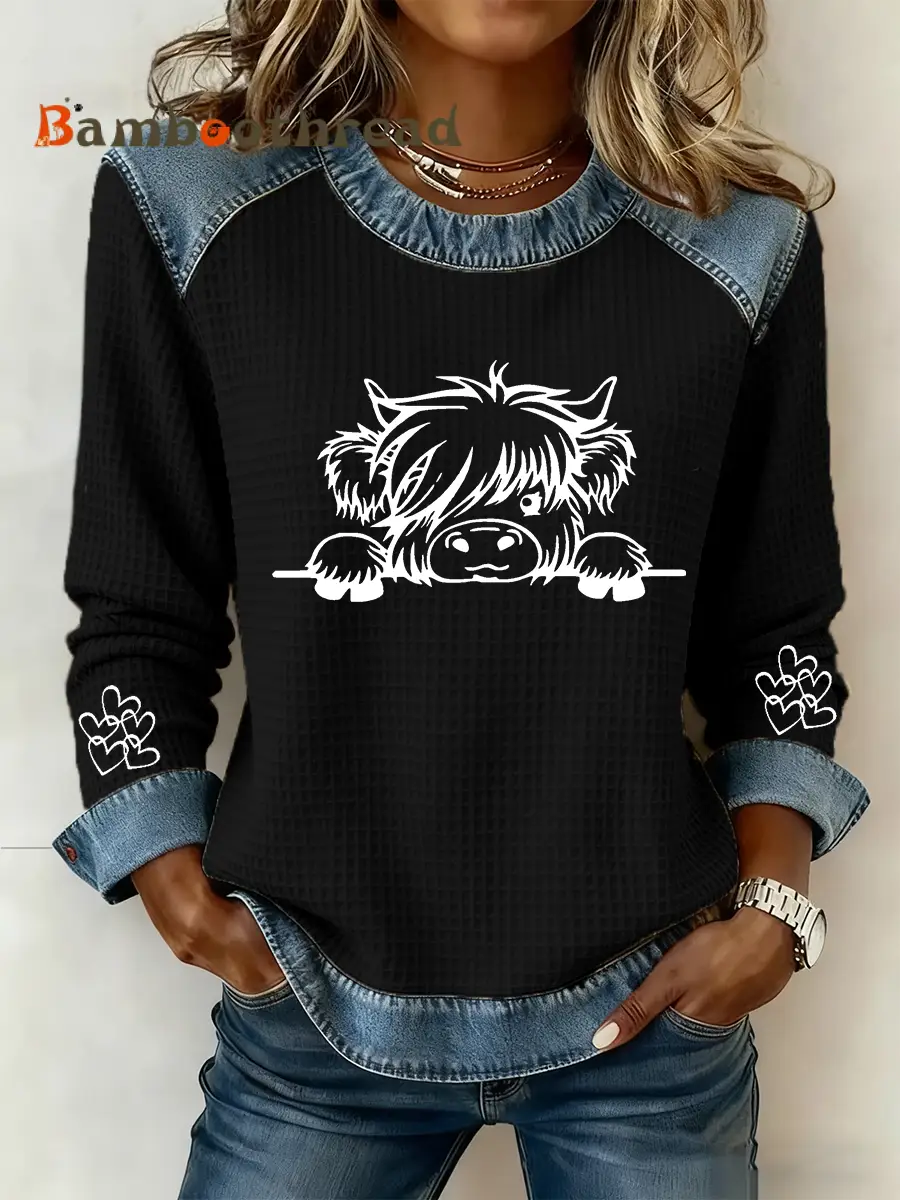 Women's Highland Cow Art Print Casual Top - Image 2