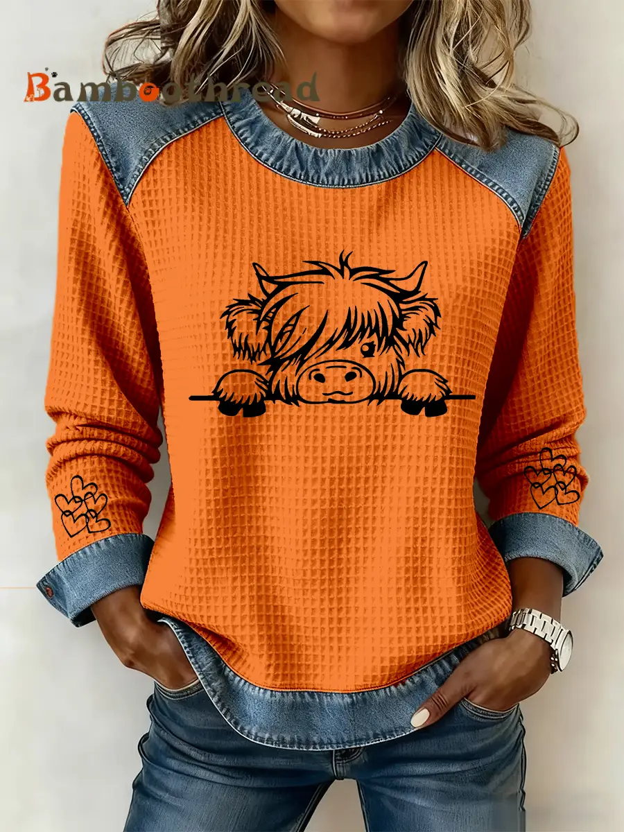 Women's Highland Cow Art Print Casual Top - Image 3