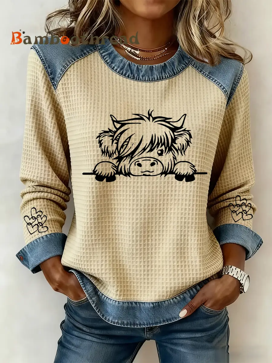 Women's Highland Cow Art Print Casual Top - Image 4