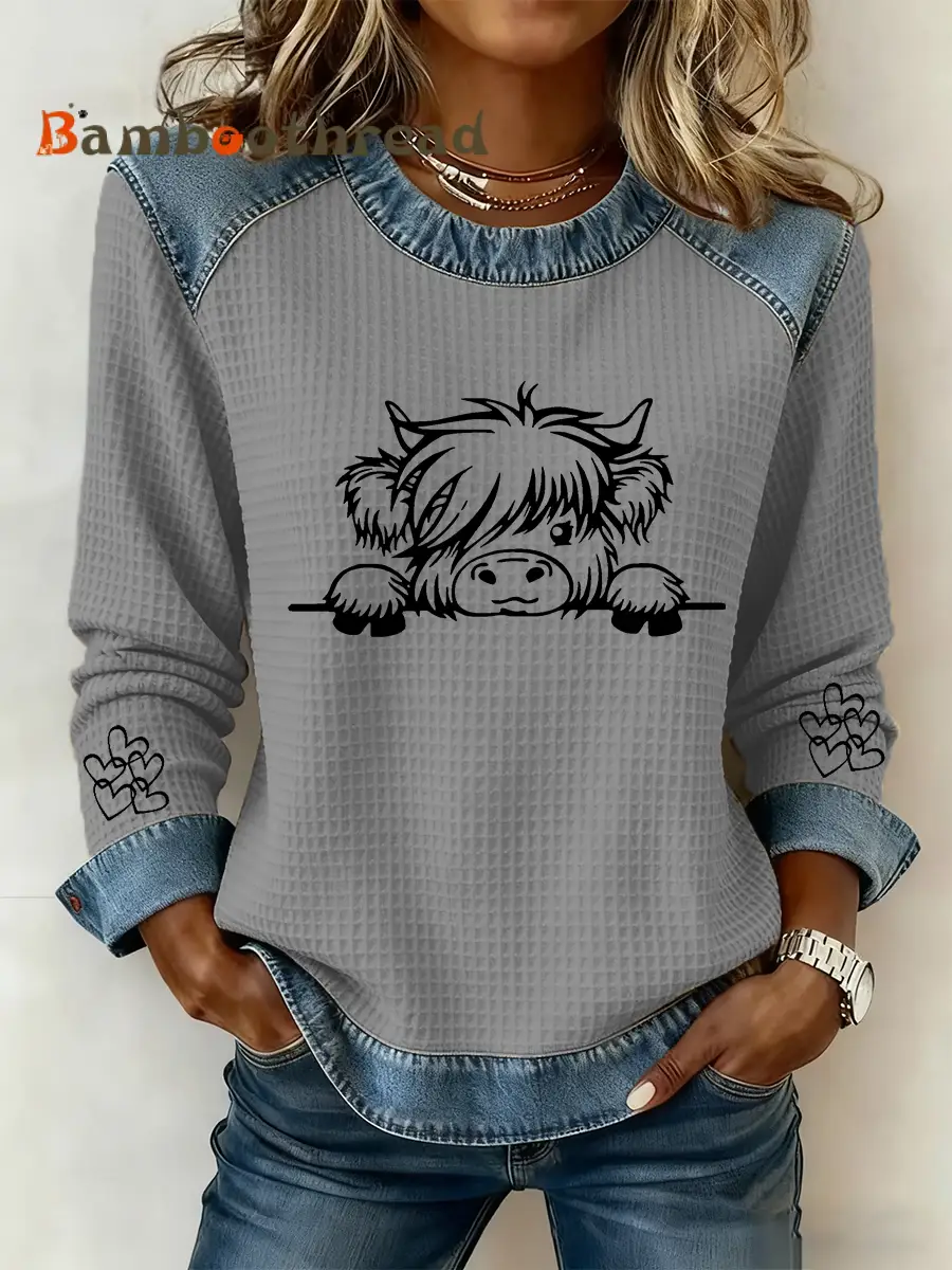 Women's Highland Cow Art Print Casual Top - Image 5