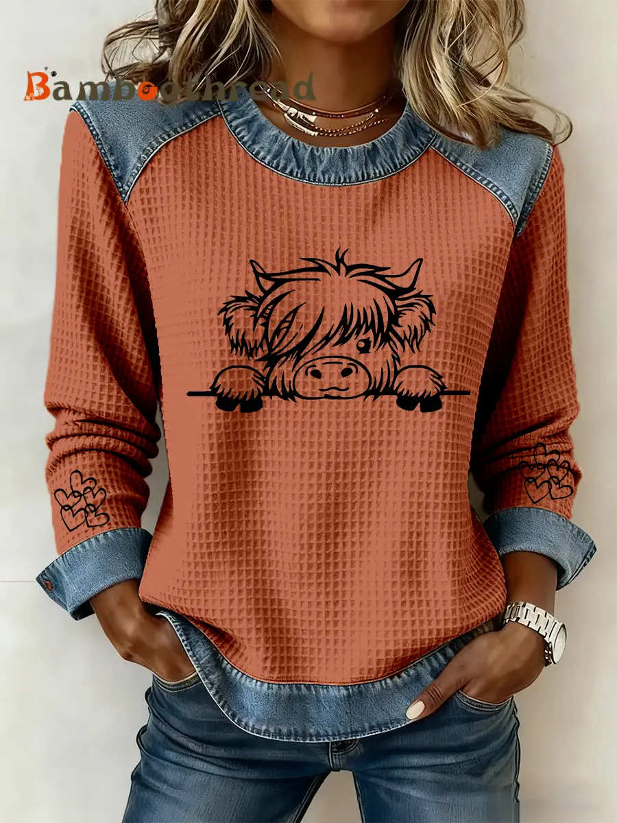 Women's Highland Cow Art Print Casual Top - Image 6