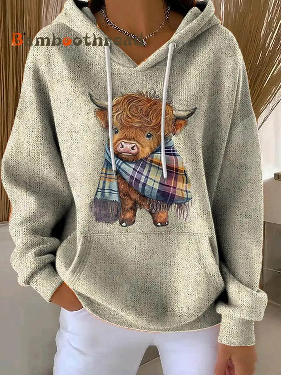 Women's Highland Cow Casual Hooded Sweatshirt