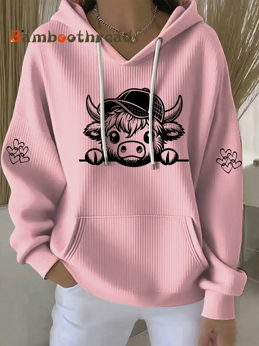 Women's Highland Cow Print Casual Hoodie - Image 2