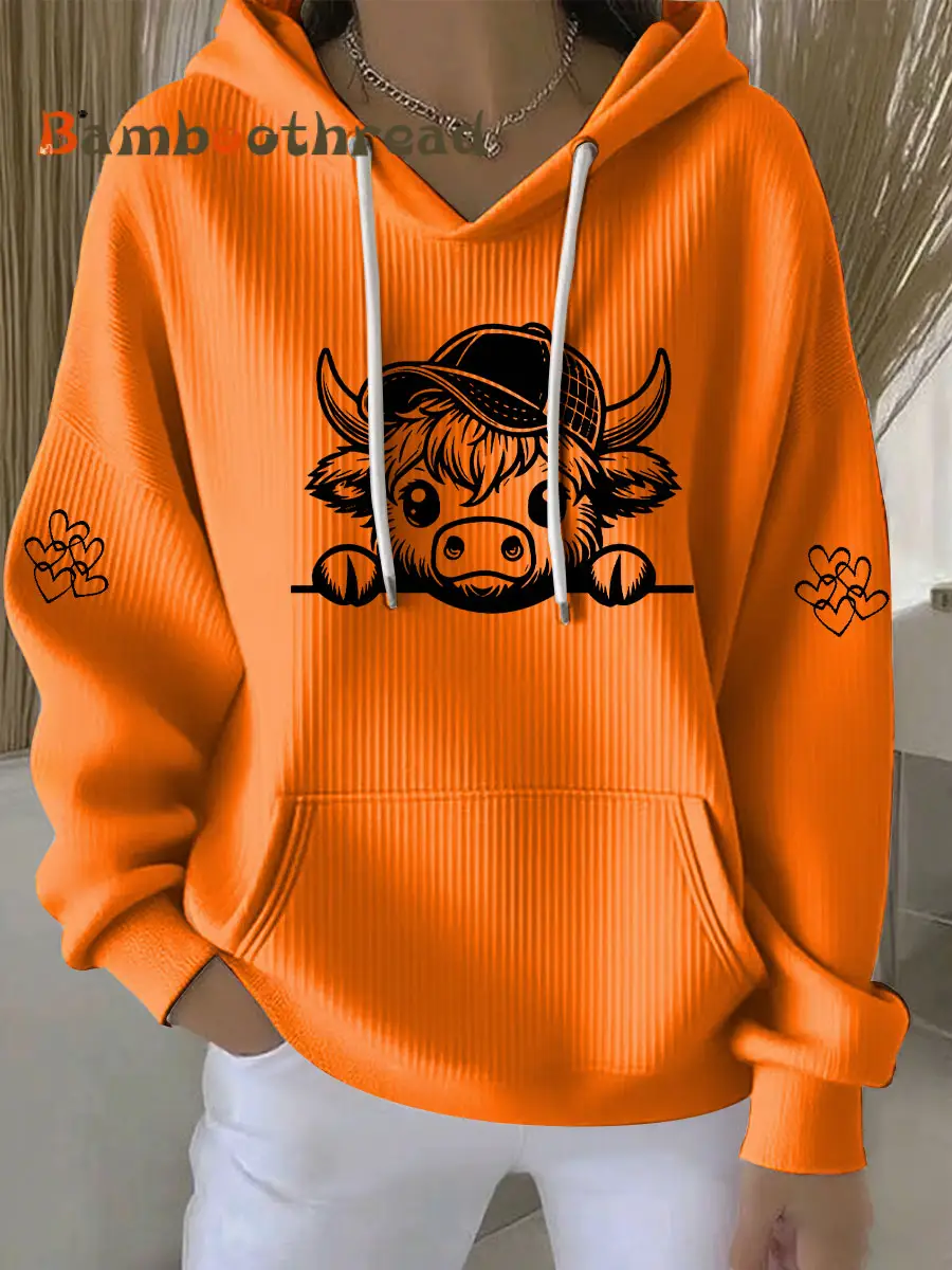 Women's Highland Cow Print Casual Hoodie - Image 3