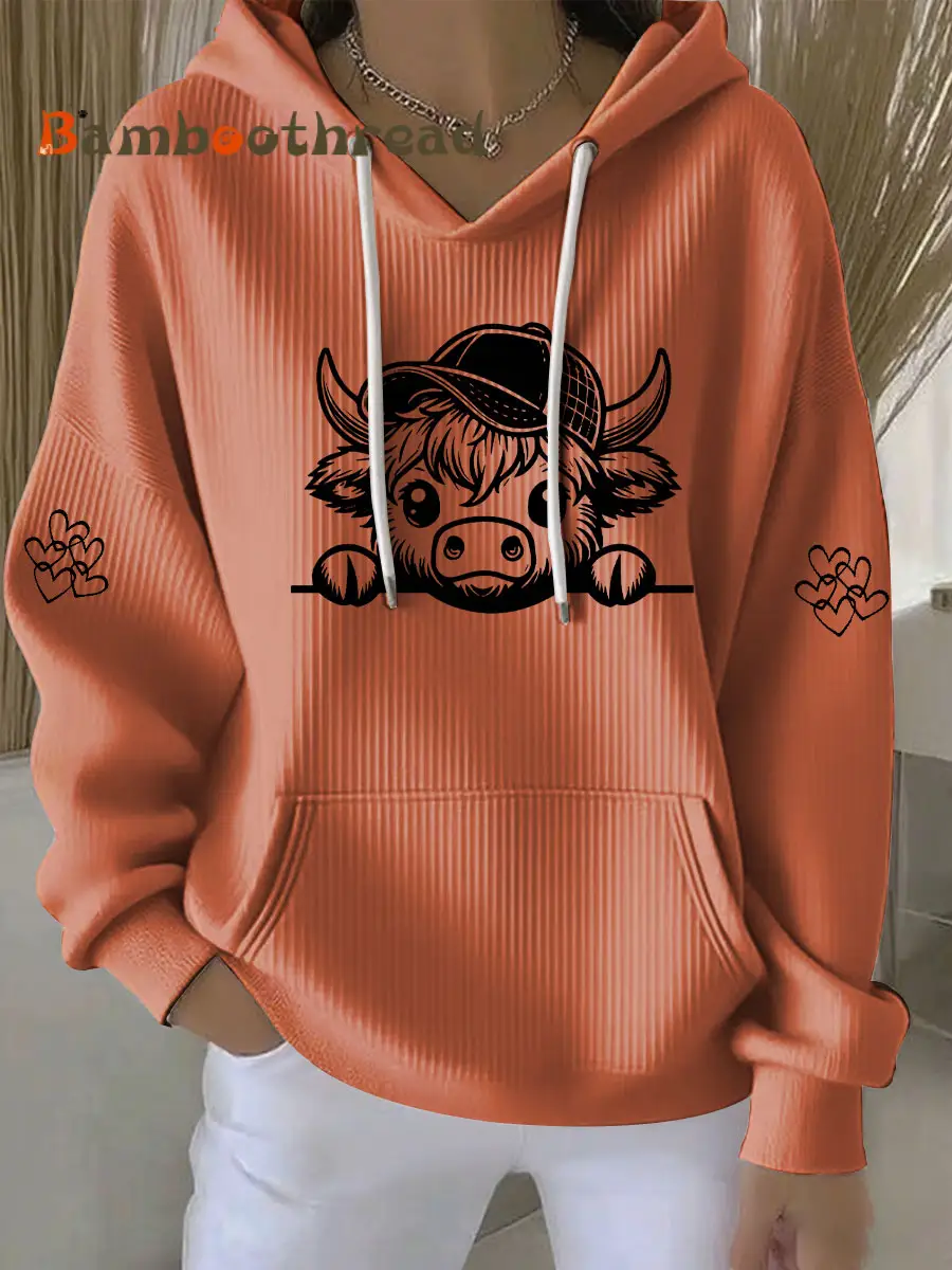 Women's Highland Cow Print Casual Hoodie - Image 4