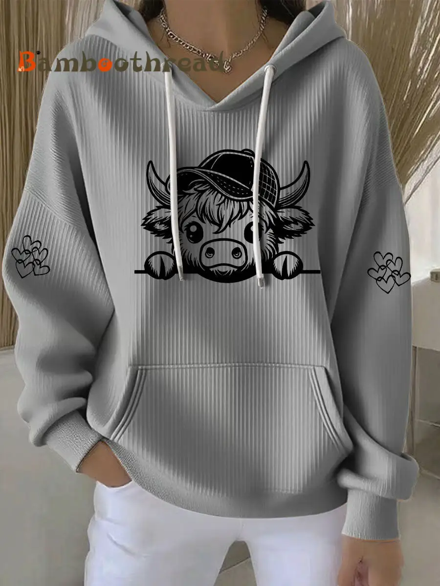 Women's Highland Cow Print Casual Hoodie - Image 5