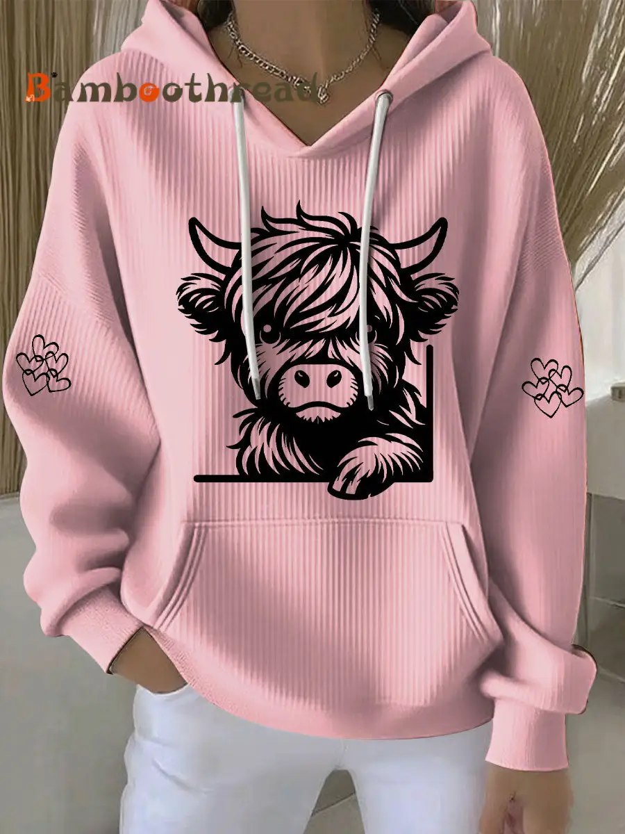 Women's Highland Cow Print Casual Hoodie - Image 2