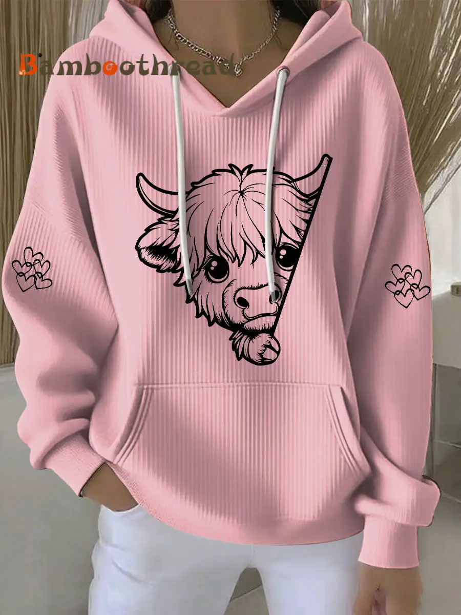 Women's Highland Cow Print Casual Hoodie - Image 2