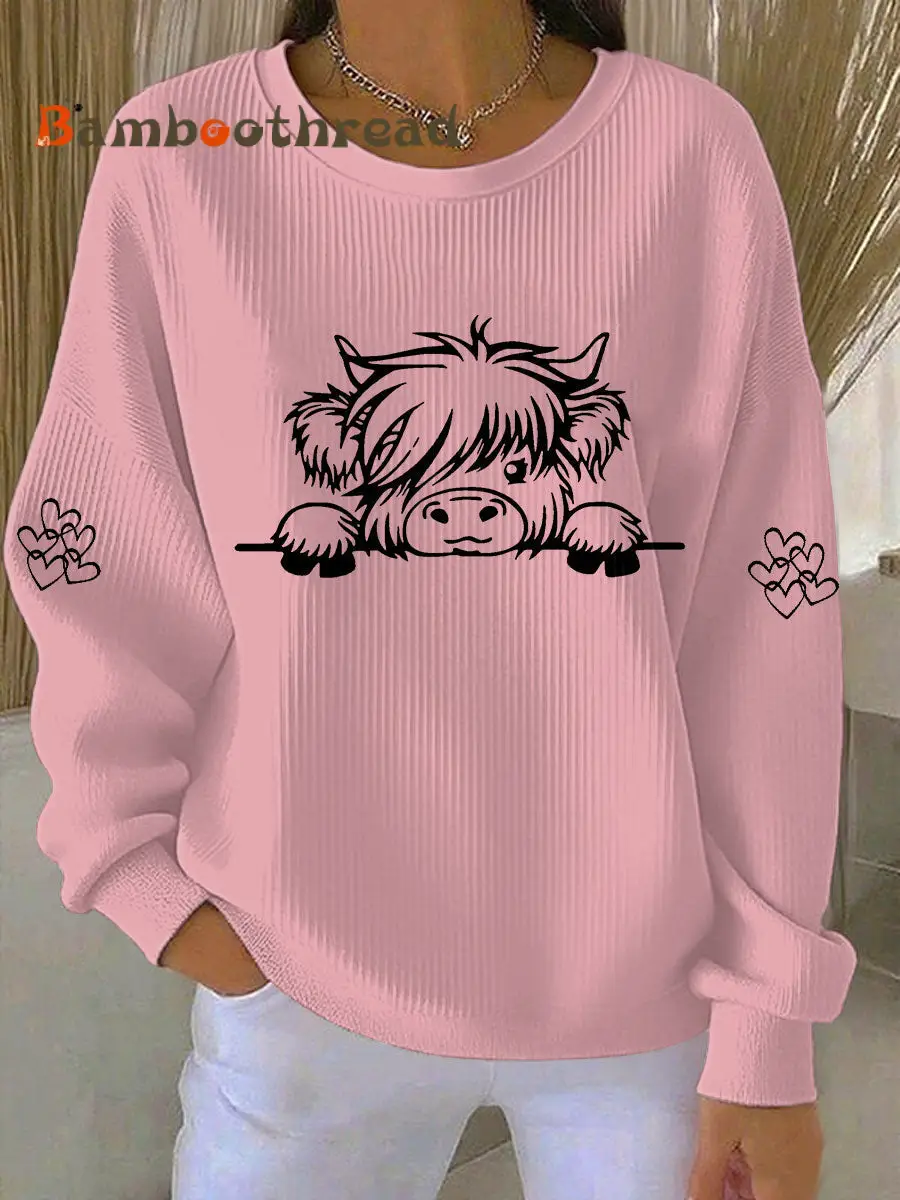 Women's Highland Cow Print Casual Sweatshirt - Image 2
